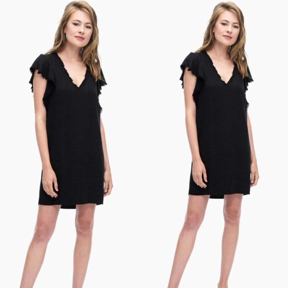 Splendid Black Crosshatch Mini Shift Dress with Ruffle Frayed Sleeves
